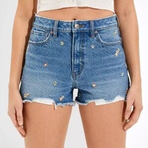 American Eagle High-Waisted Jean Shorts With Embroidered Flowers Size 18
